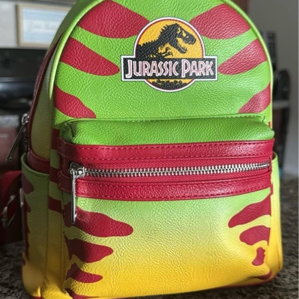 Loungefly Jurassic Park Green Red Yellow Backpack
